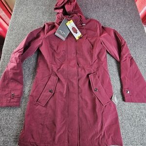 Women's HFX Water Resistant Long Zinfandel Maroon Hooded Utility Jacket New